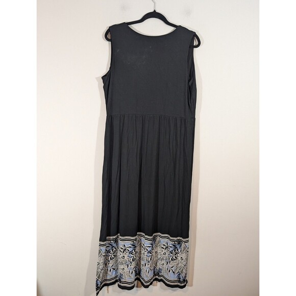 J. Jill Wearever Dress Women Plus 1X Black Havana Floral Faur Wrap Maxi - Picture 2 of 7